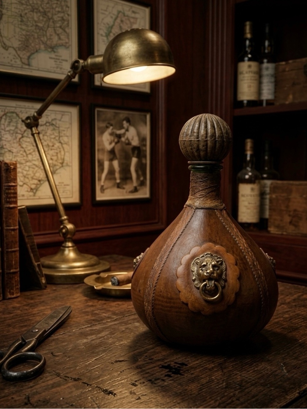 VINTAGE ITALIAN LEATHER WRAPPED GLASS DECANTER BARWARE